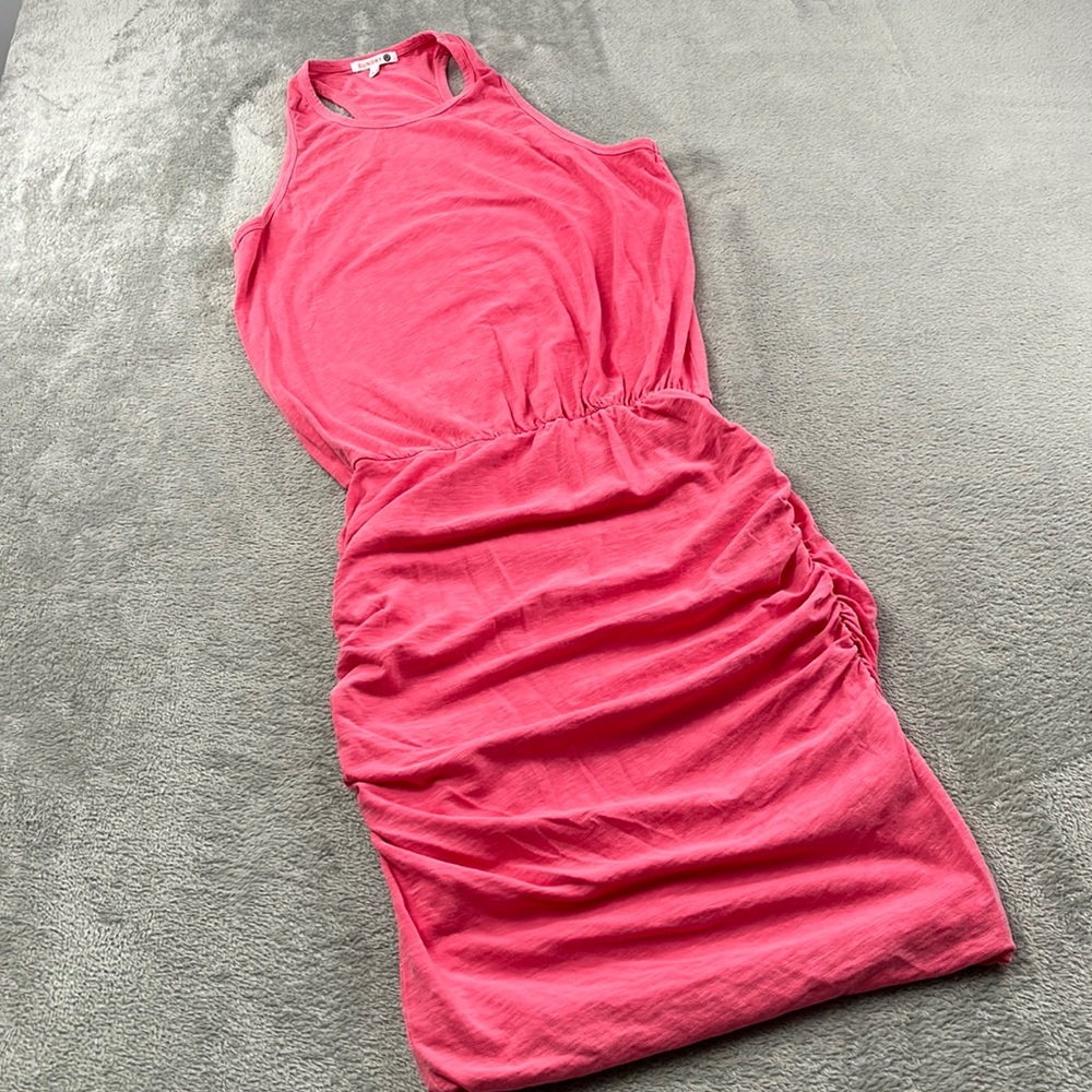 Sundry S, Pink Cotton Blend USA Made Racerback, Ruched Bottom, Dress